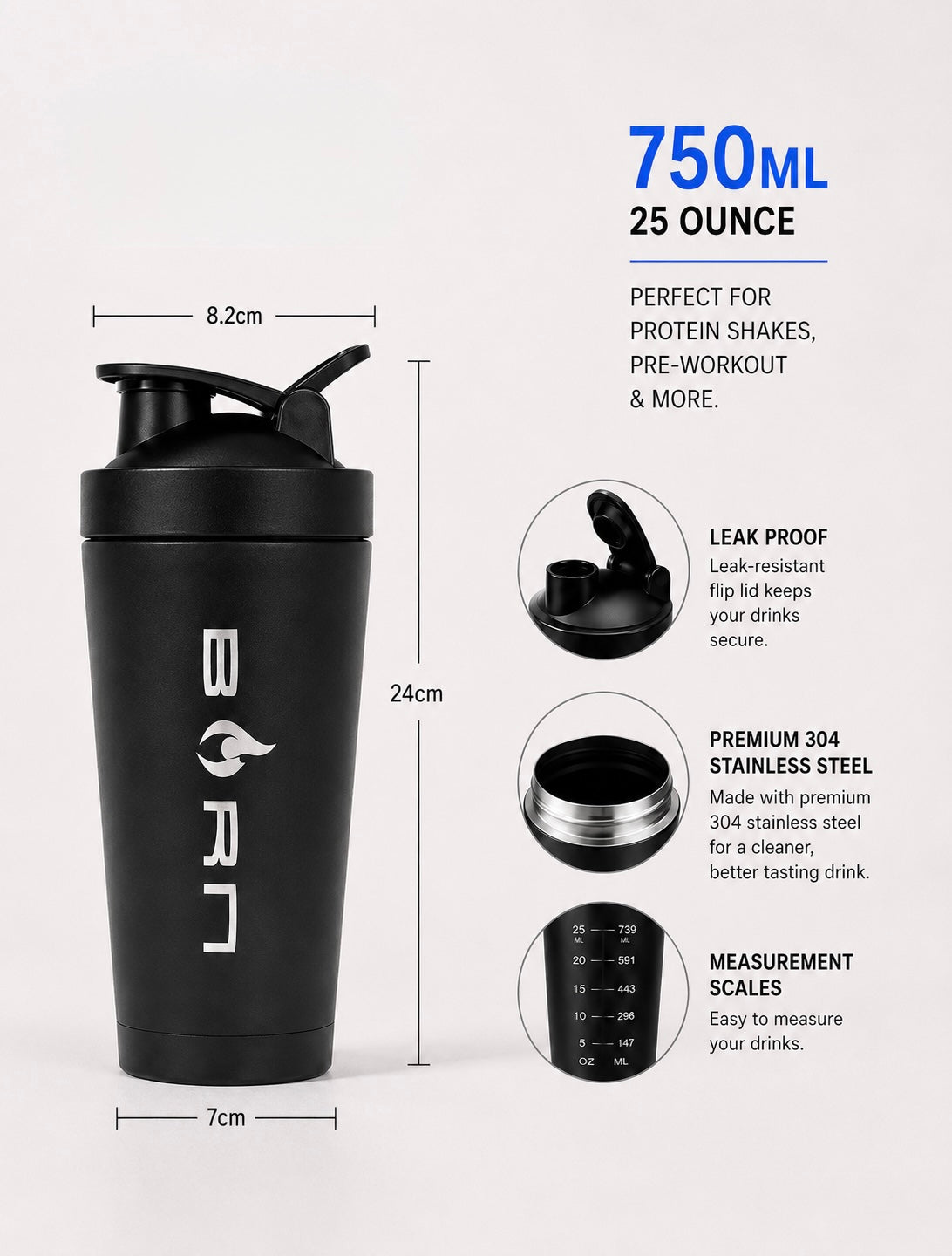 BURN Stainless Steel Shaker Bottle – 750ml