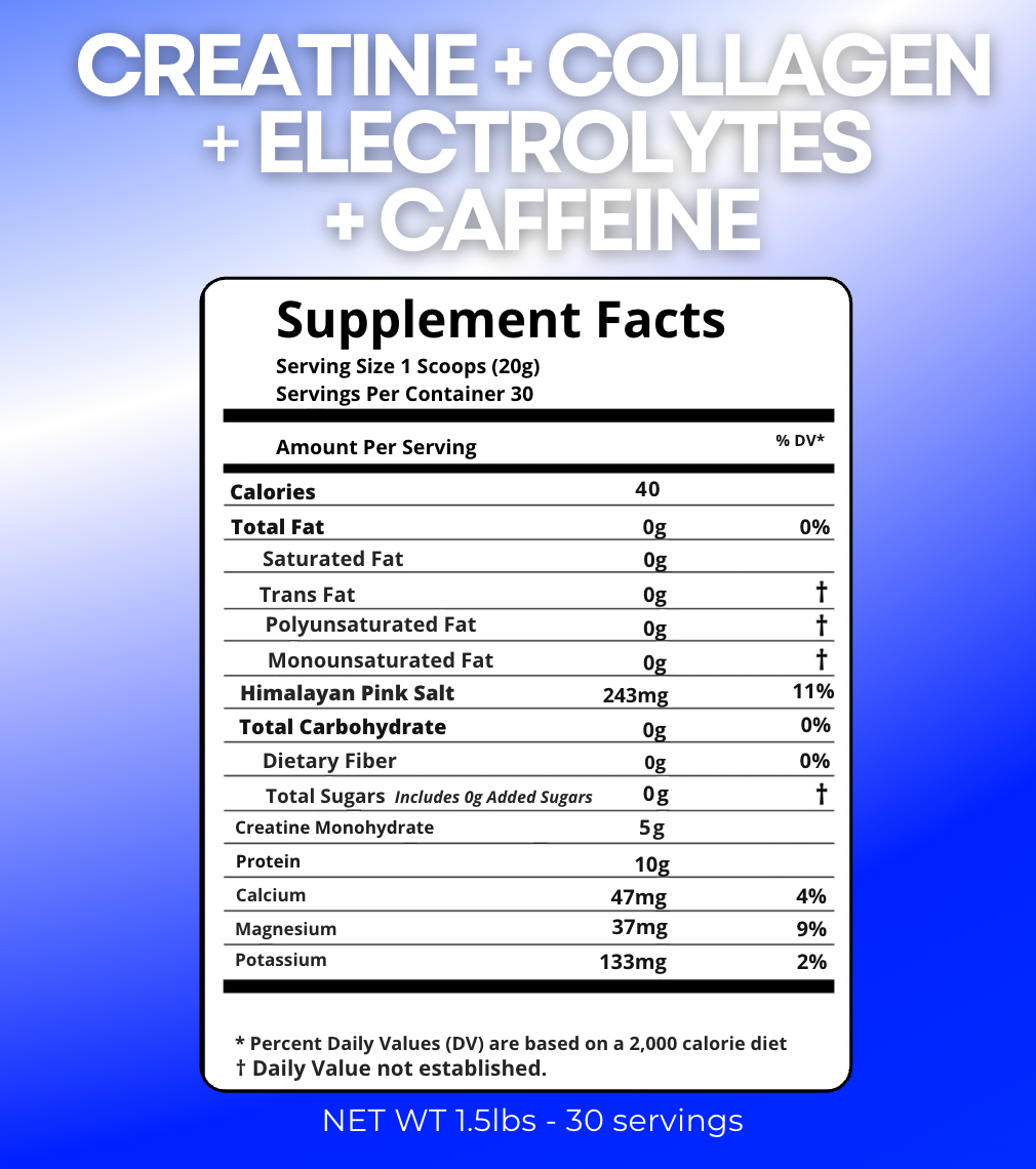 ENERGY PLUS+:  Creatine, Caffeine, Collagen Electrolytes